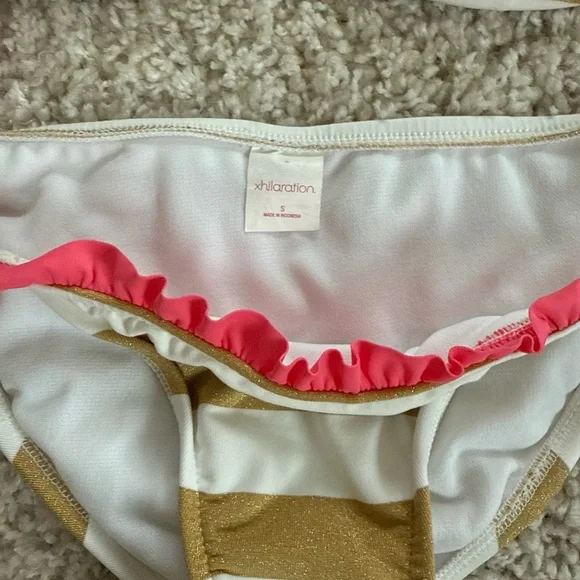 Gold Striped Bikini with Pink Accents S/M - Picture 2 of 8